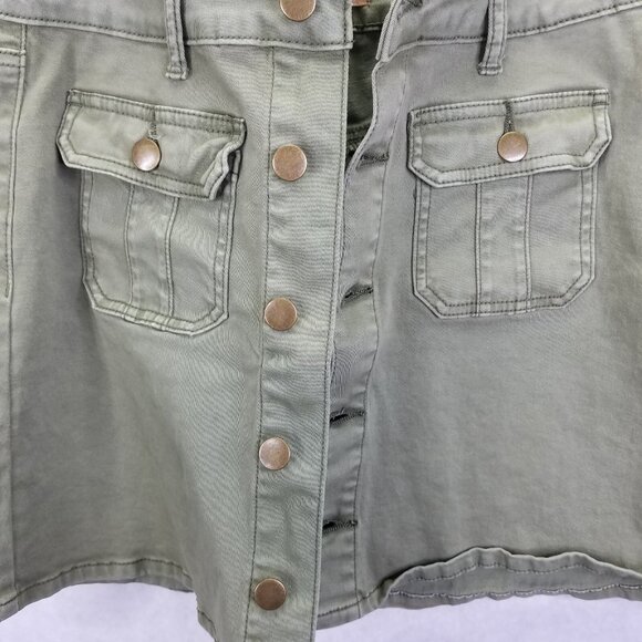 Altar’d State Mini Skirt Womens Small Green Button Up Pencil Front Pockets Denim - Picture 2 of 9